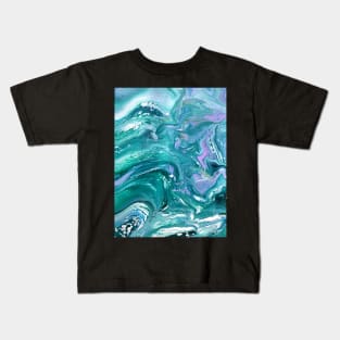 Teal and Purple Acrylic Pour Painting Kids T-Shirt